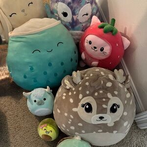 Squishmallows Teal, Red, Gray, Purple, Light Green Plush Bundle